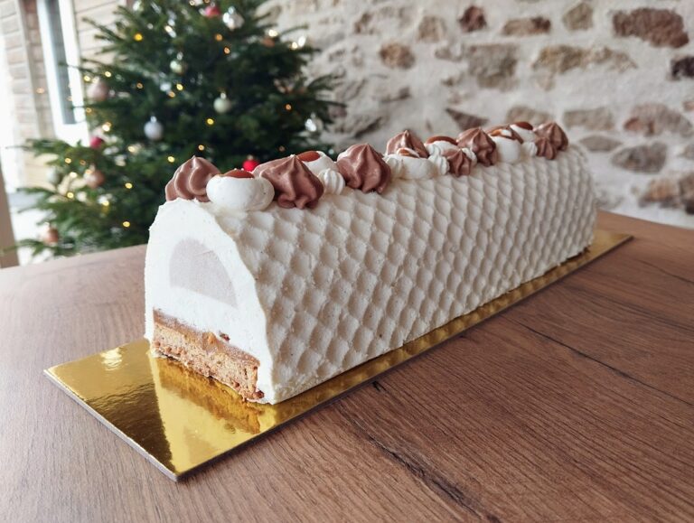 Bûche vanille-caramel-noisettes